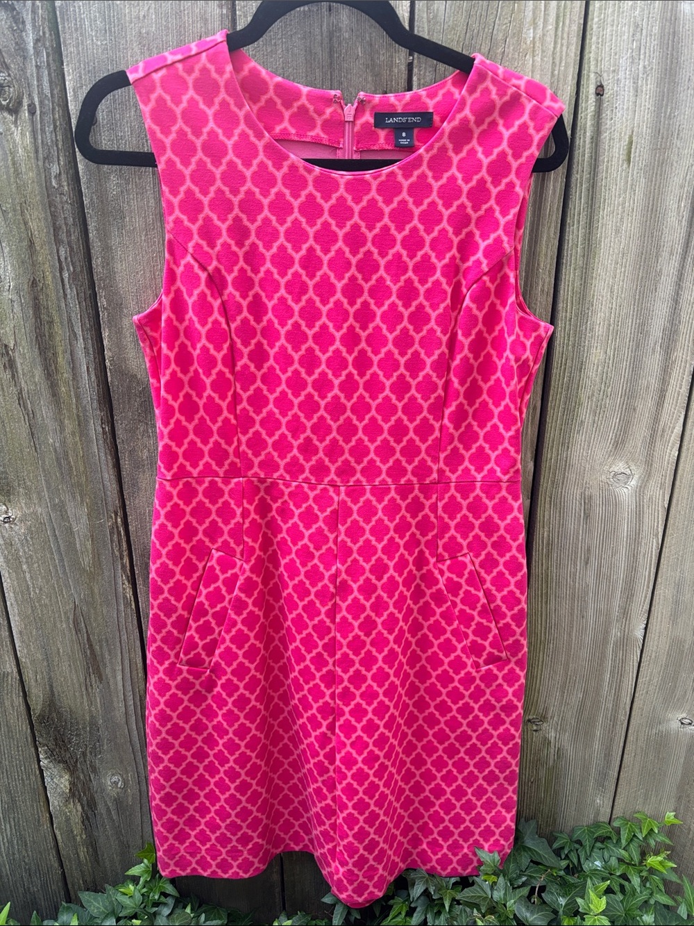 Lands End Pink Geometric Artsy Sheath Dress Wedding Summer Pink Women’s Size 8